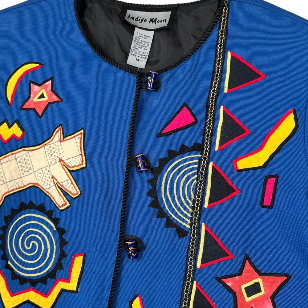 Indigo Moon Jacket‎ Women's M Blue Southwestern Embroidery Artsy Colorful BoHo